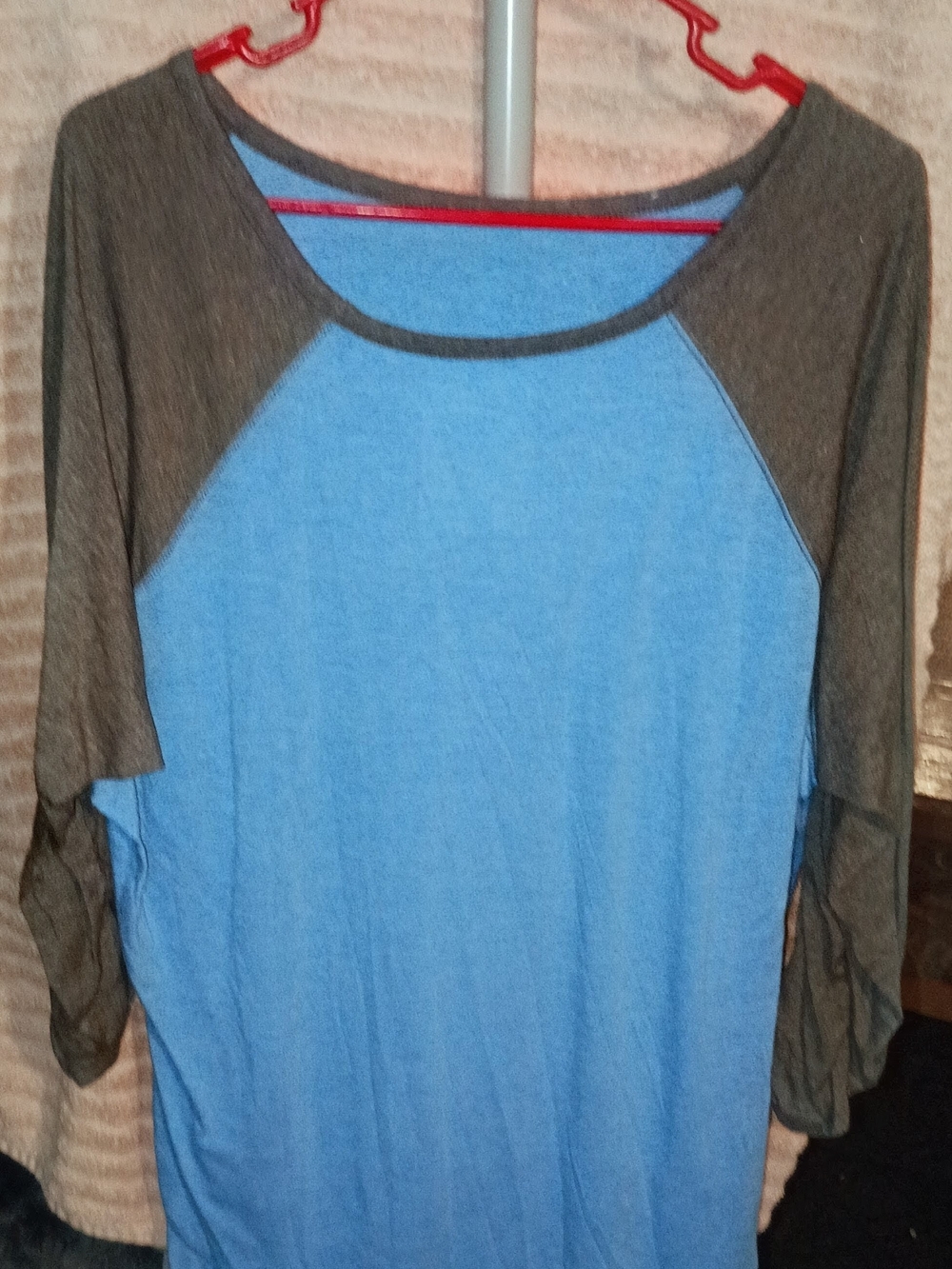 Terra & Sky Blue Front with Gray Raglan Long Sleeve Tee